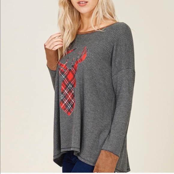 Christmas Reindeer Plaid Long Sleeve - Picture 3 of 8
